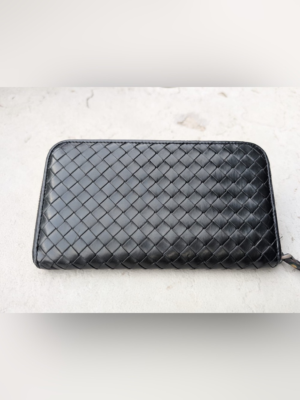 Bottega Veneta Black Intrecciato Zip-Around Leather Wallet